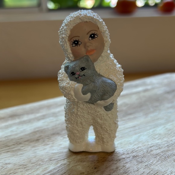 Other - Vintage Eskimo with Gray Kitty Bisque Ceramic Snow baby Figurine